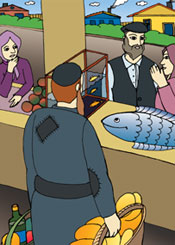 Pre-shabbath fish market in small jewish settlement in Ukraina