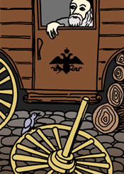Rabby Shneur Zalman into brocken prison chariot in San Peterburg.